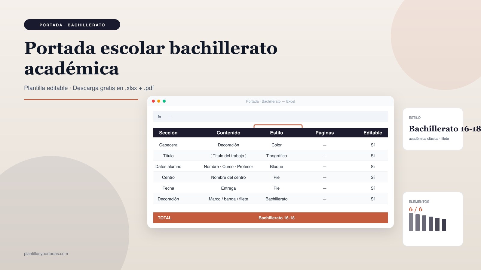 Plantilla Portada escolar bachillerato académica