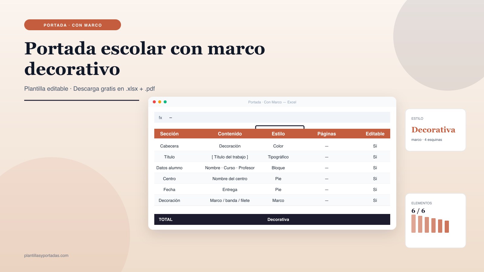 Plantilla Portada escolar con marco decorativo