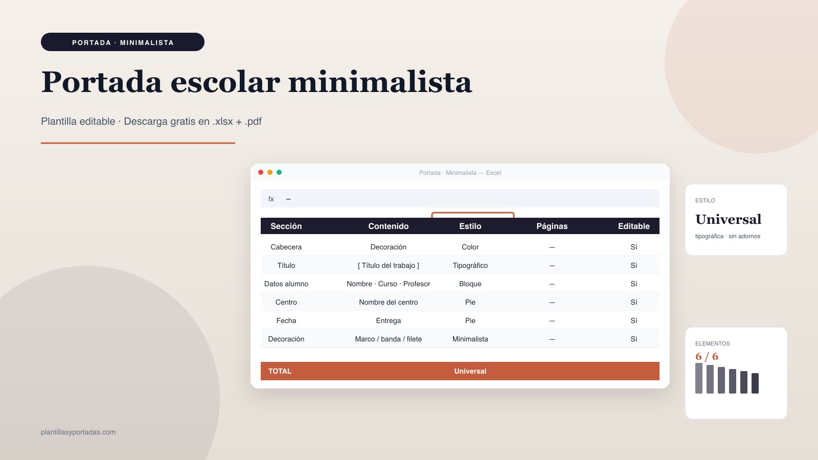 Plantilla Portada escolar minimalista