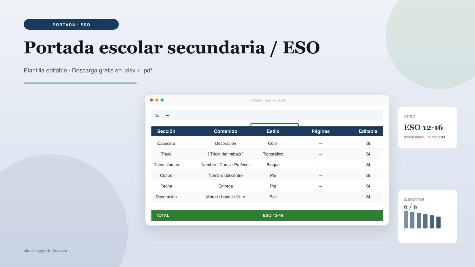 Plantilla Portada escolar secundaria / ESO