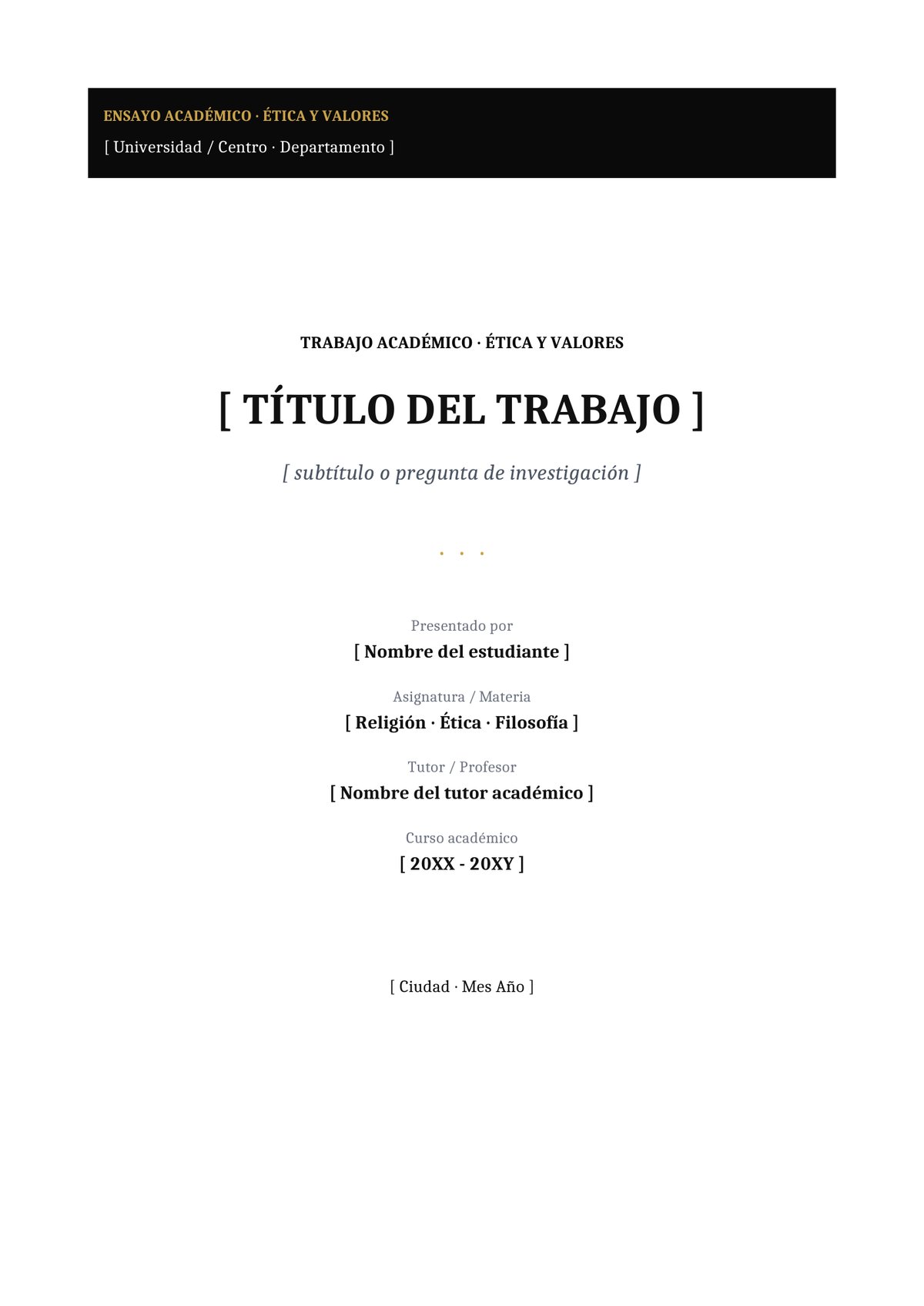 Plantilla Portada ética y valores avanzada