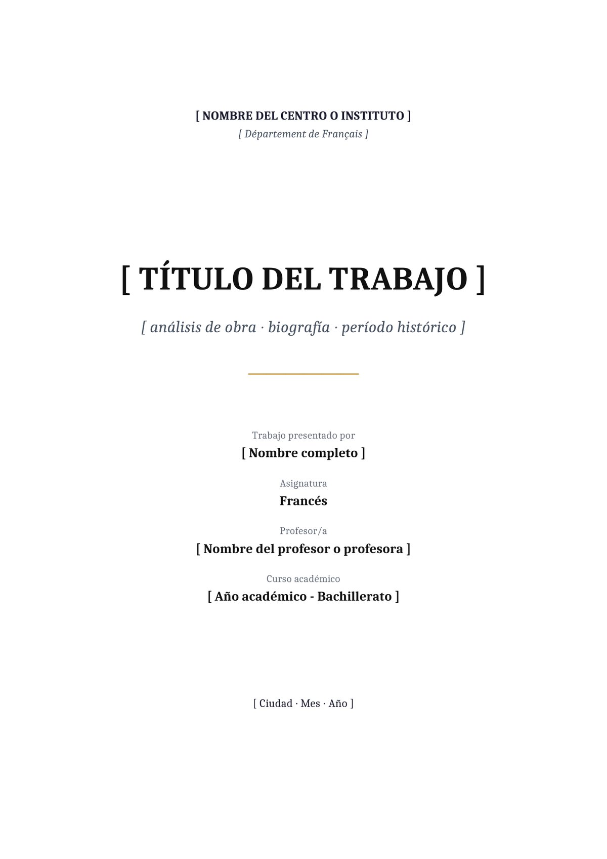 Plantilla Portada francés bachillerato académica
