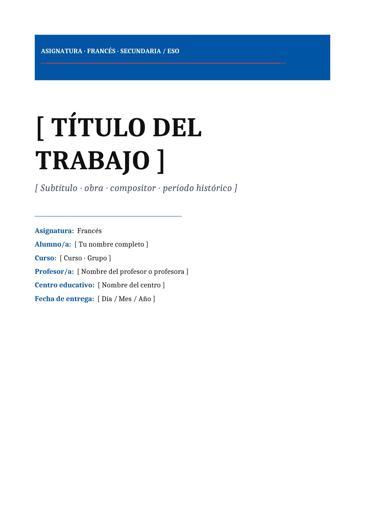 Plantilla Portada francés ESO / secundaria