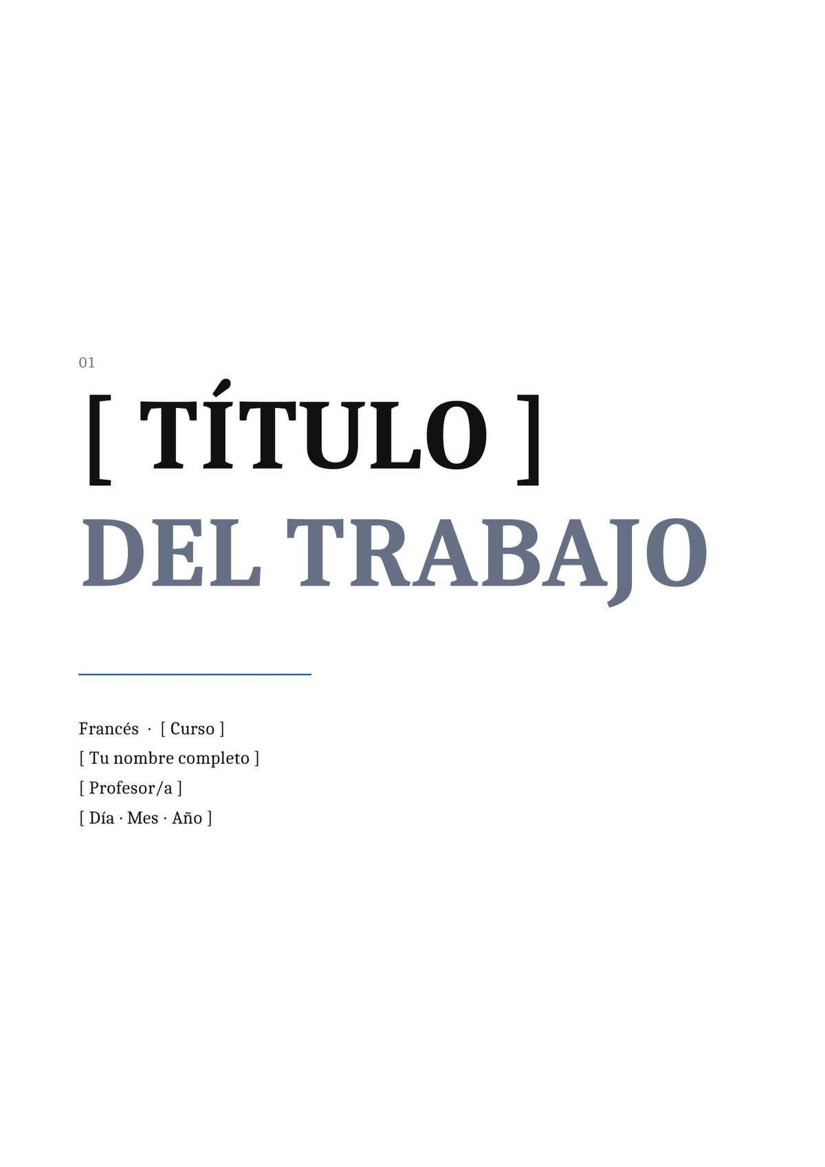 Plantilla Portada francés minimalista