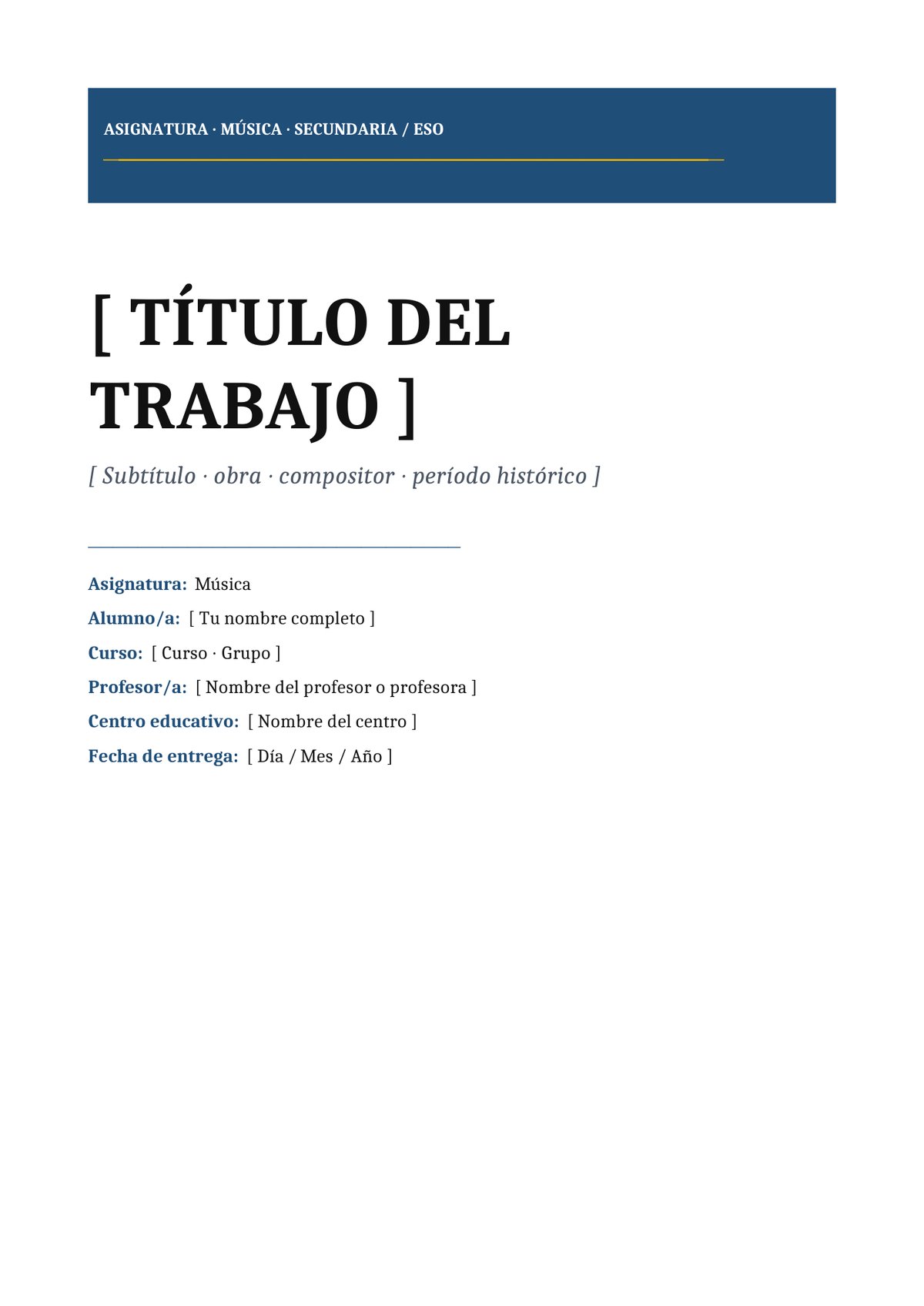 Plantilla Portada música ESO / secundaria