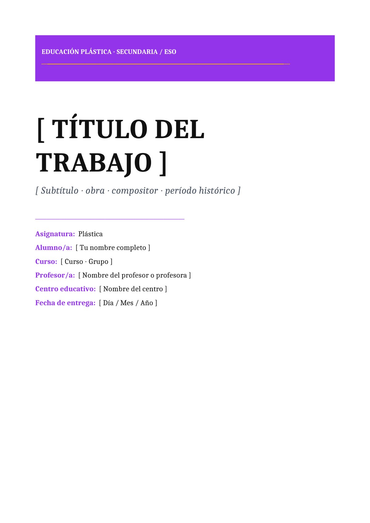 Plantilla Portada plástica ESO / secundaria