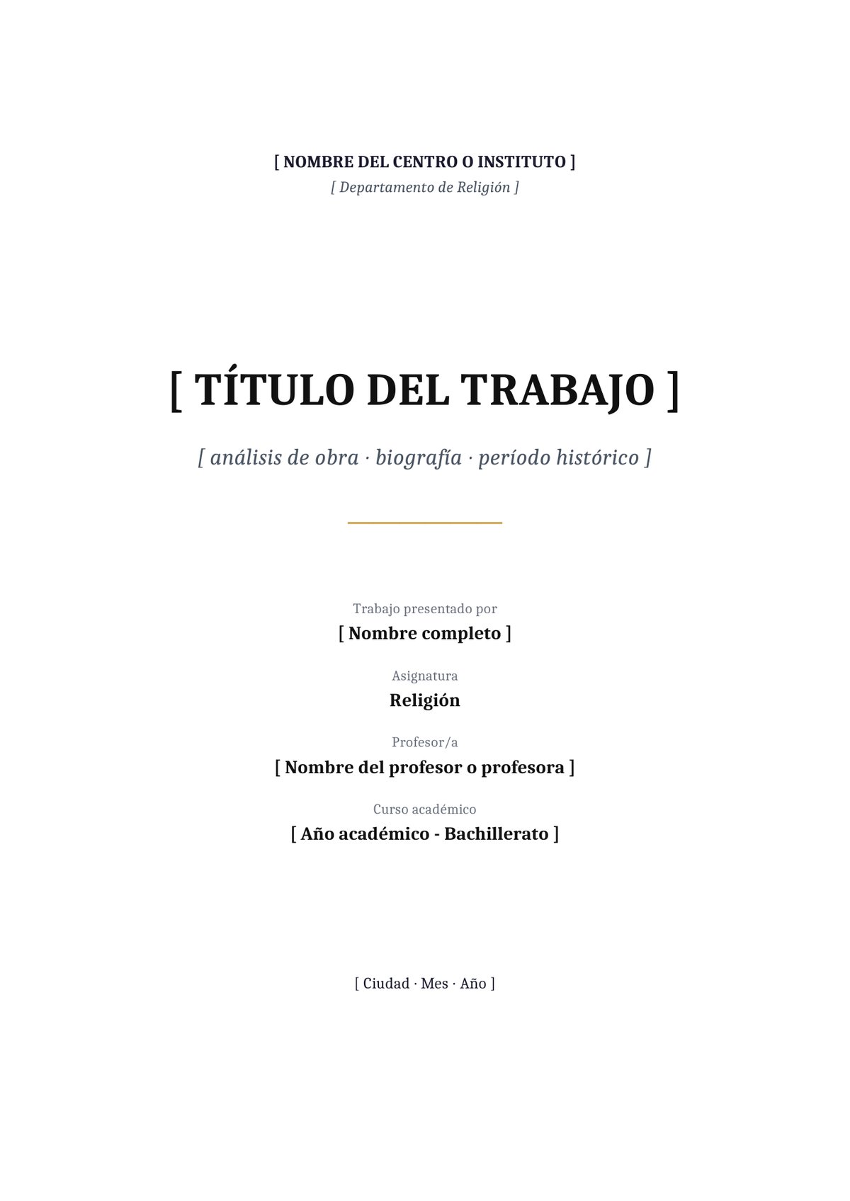Plantilla Portada religión bachillerato académica