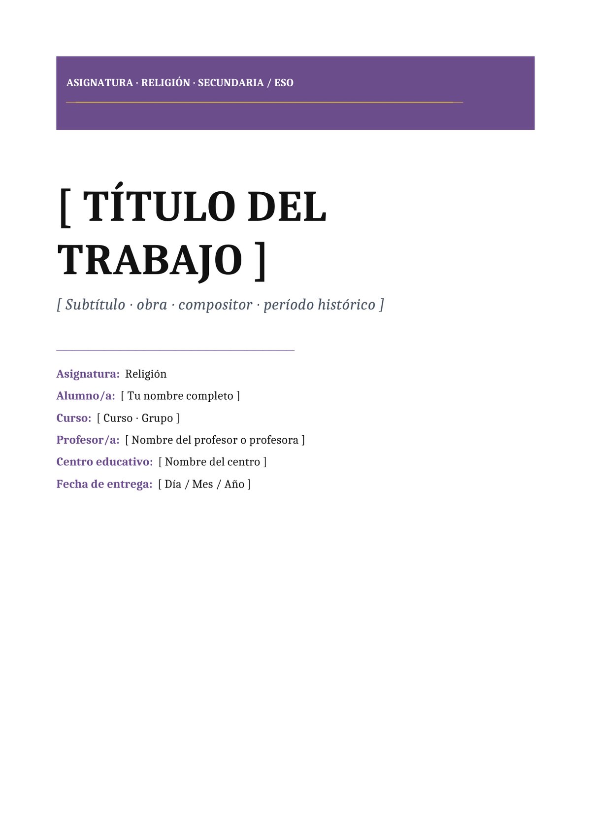 Plantilla Portada religión ESO / secundaria