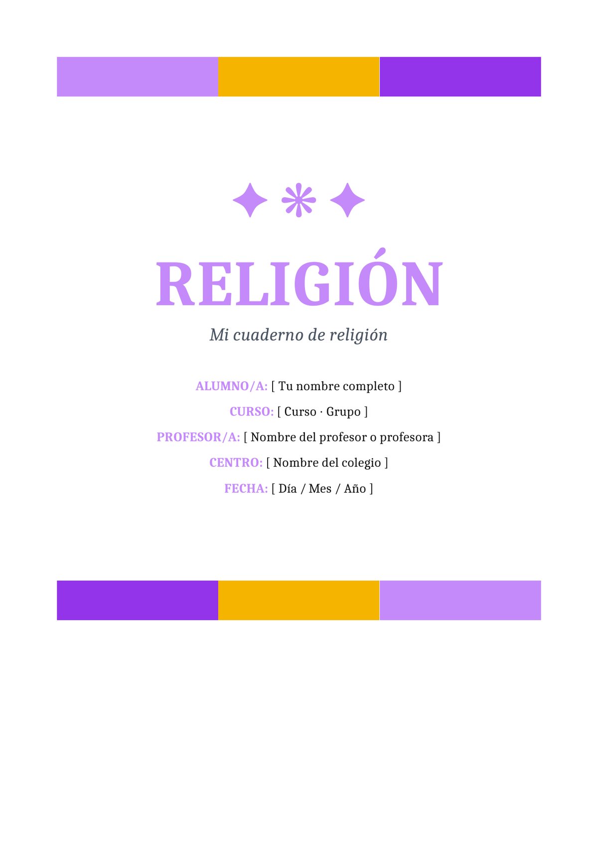 Plantilla Portada religión primaria