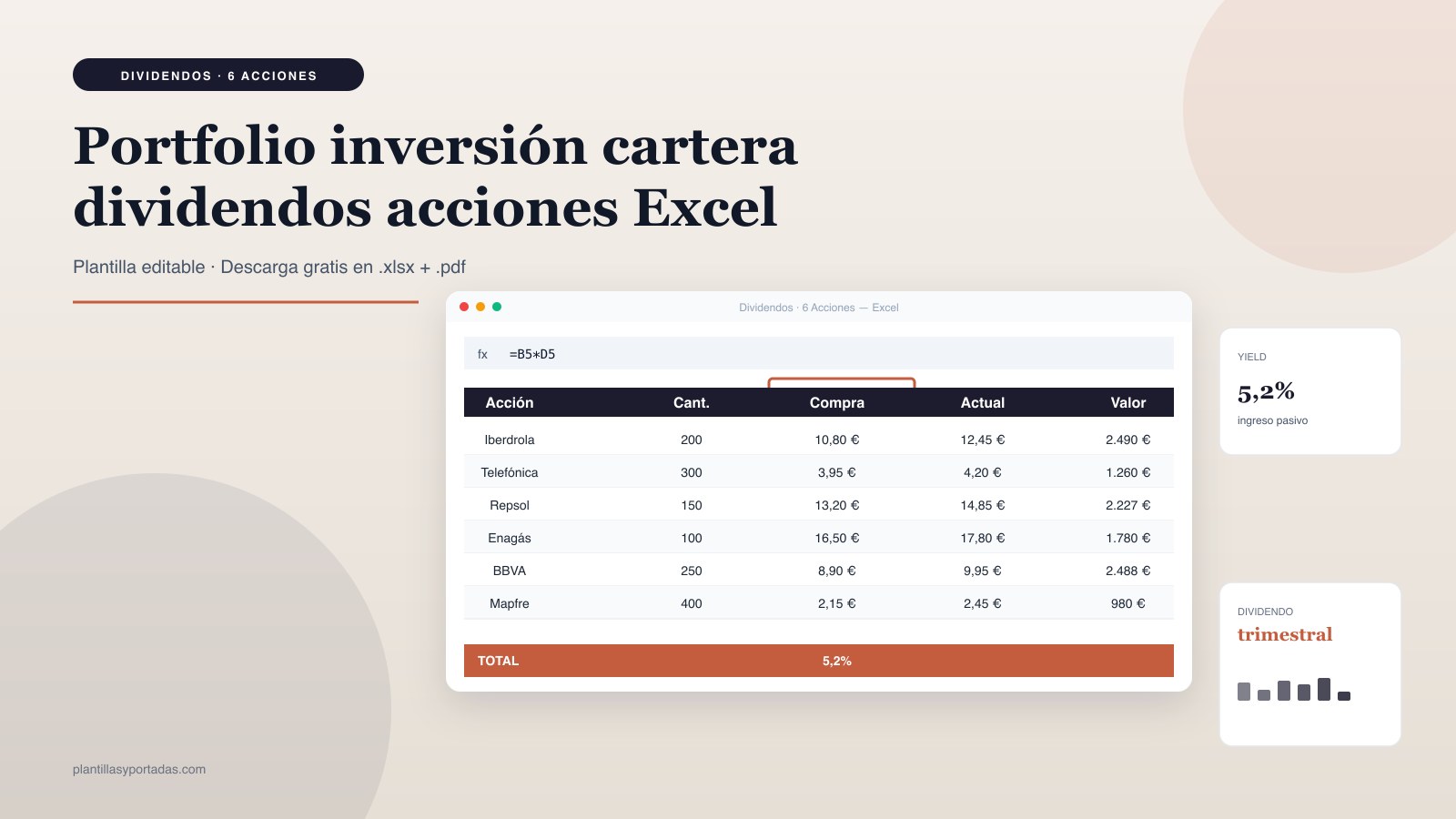 Plantilla Portfolio inversión · cartera de dividendos en Excel