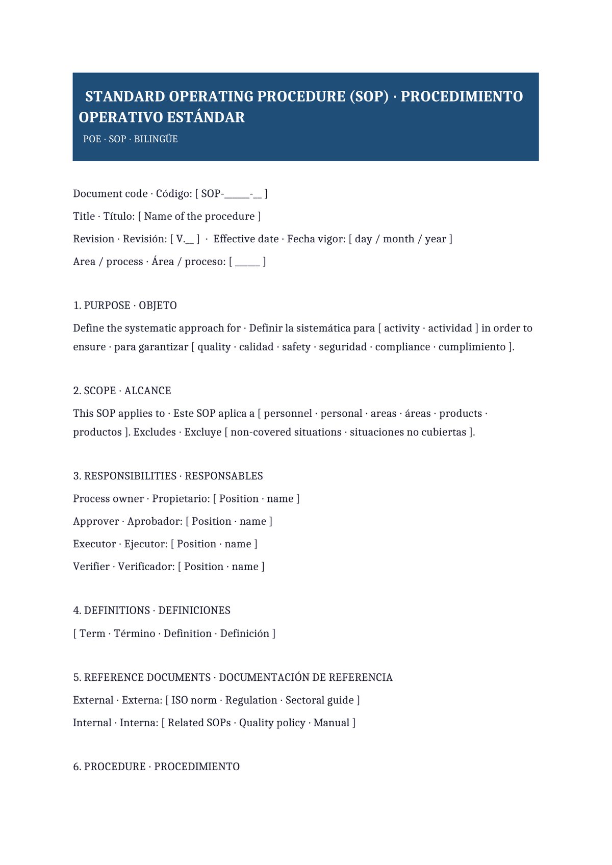 Plantilla Procedimiento operativo bilingüe (SOP · ES + EN)