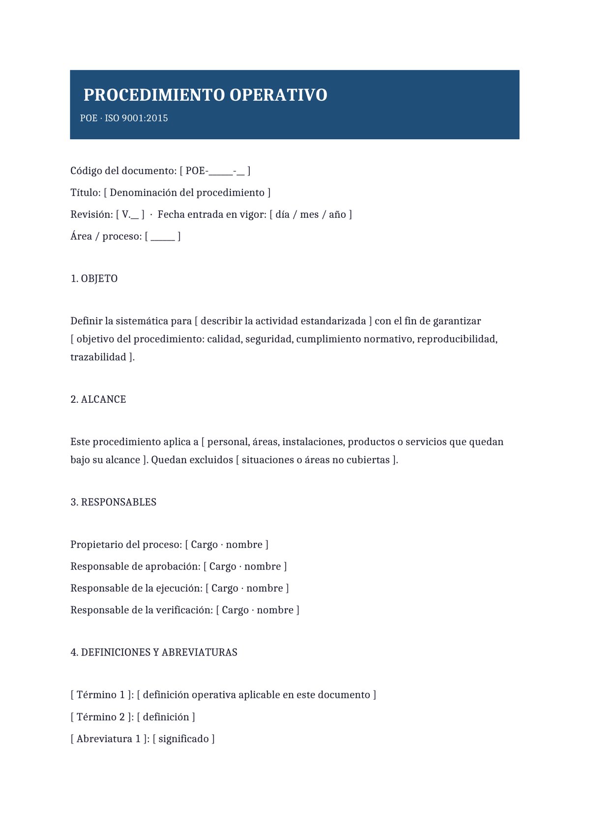 Plantilla Procedimiento operativo ISO 9001