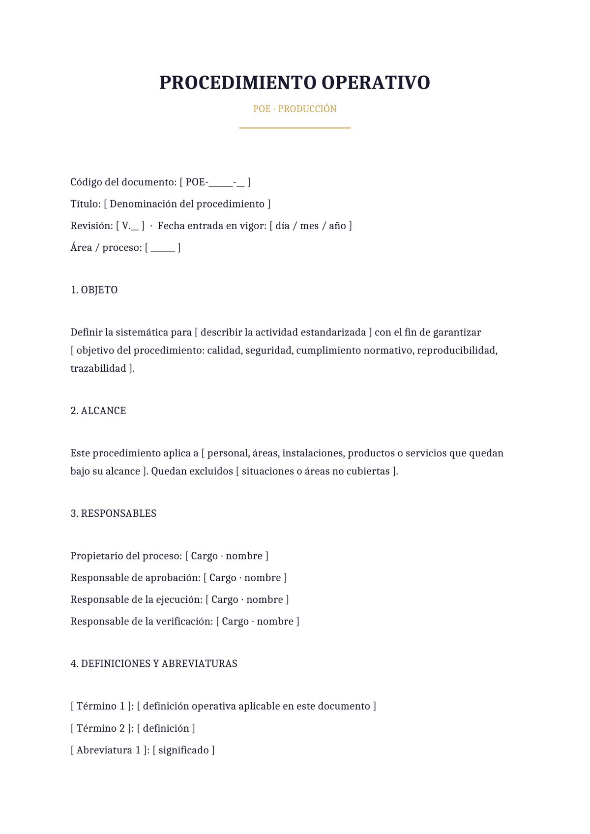 Plantilla Procedimiento operativo de producción industrial