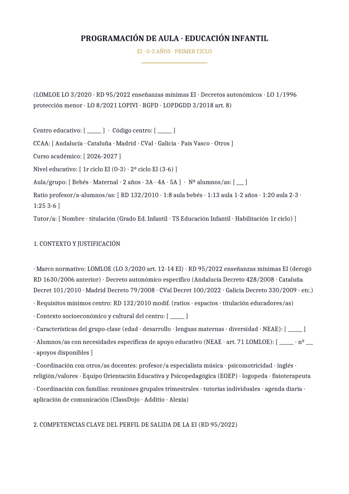 Plantilla Programación aula primer ciclo (0-3 años)