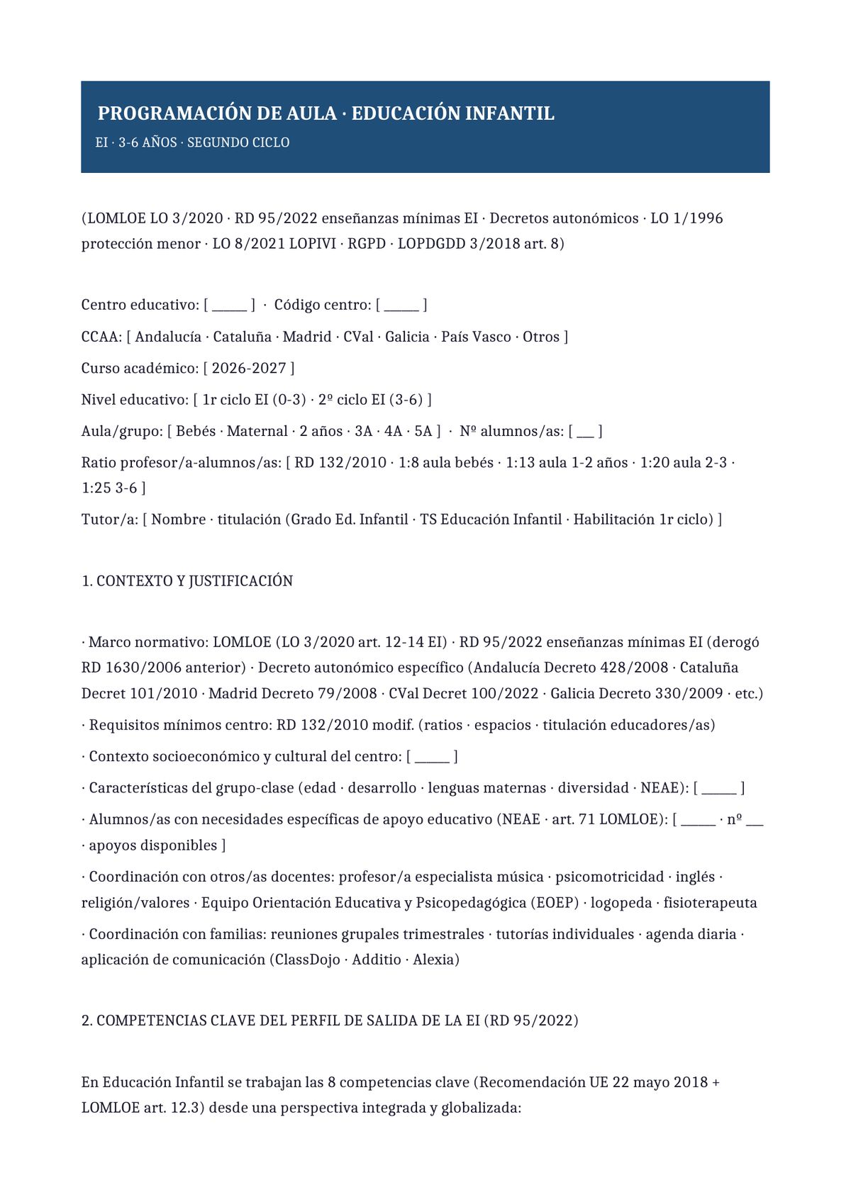 Plantilla Programación aula segundo ciclo (3-6 años)