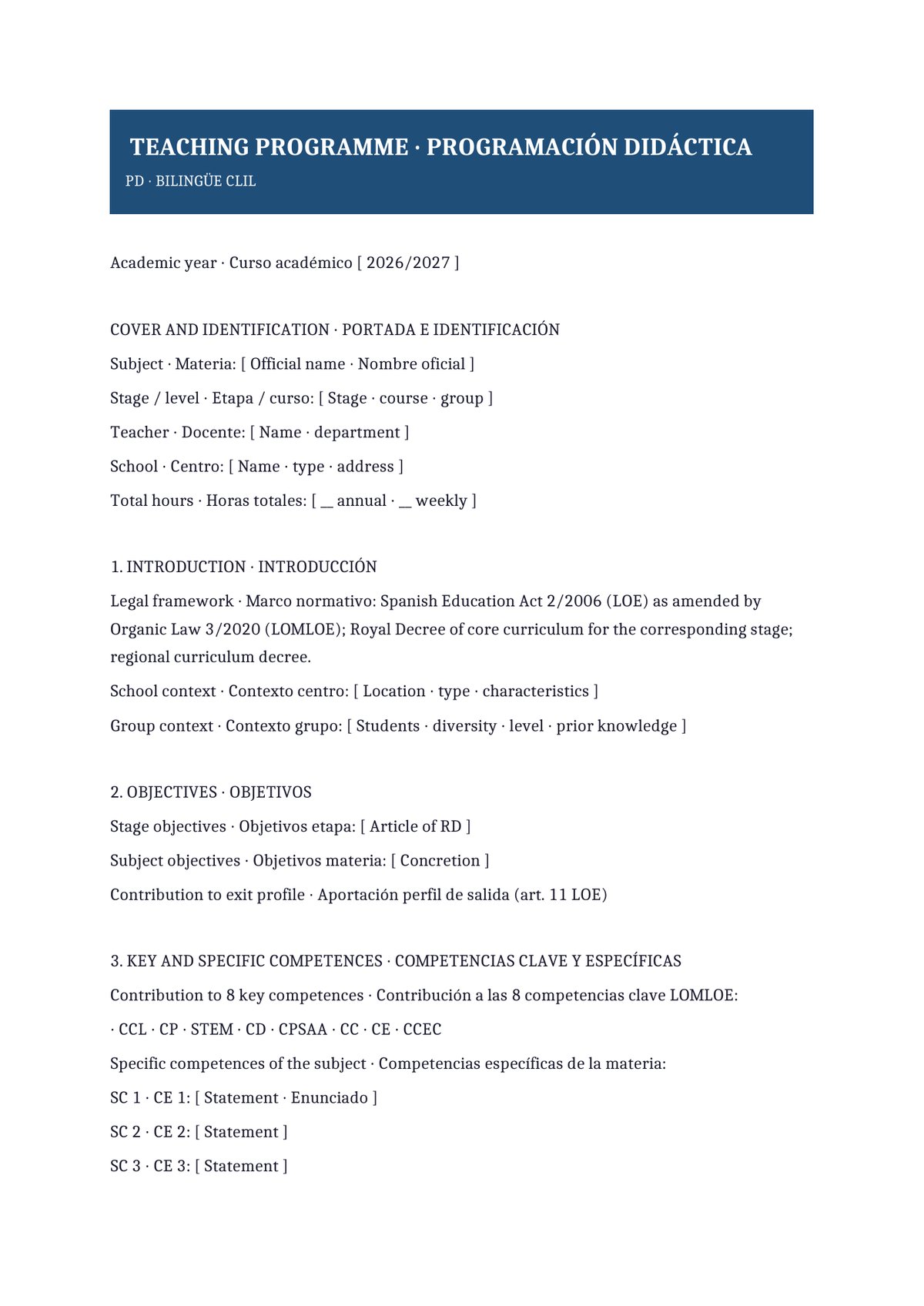 Plantilla Programación didáctica bilingüe (ES + EN)