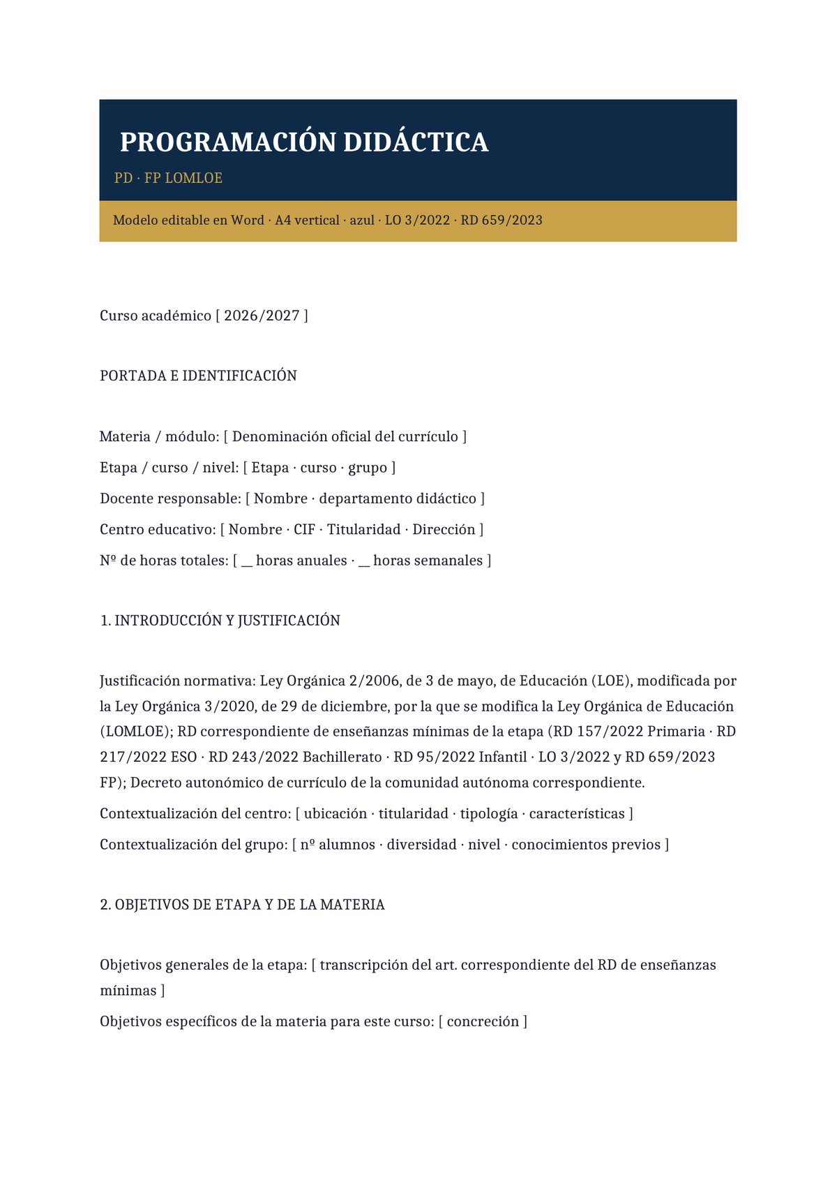 Plantilla Programación didáctica de Formación Profesional (LOMLOE)
