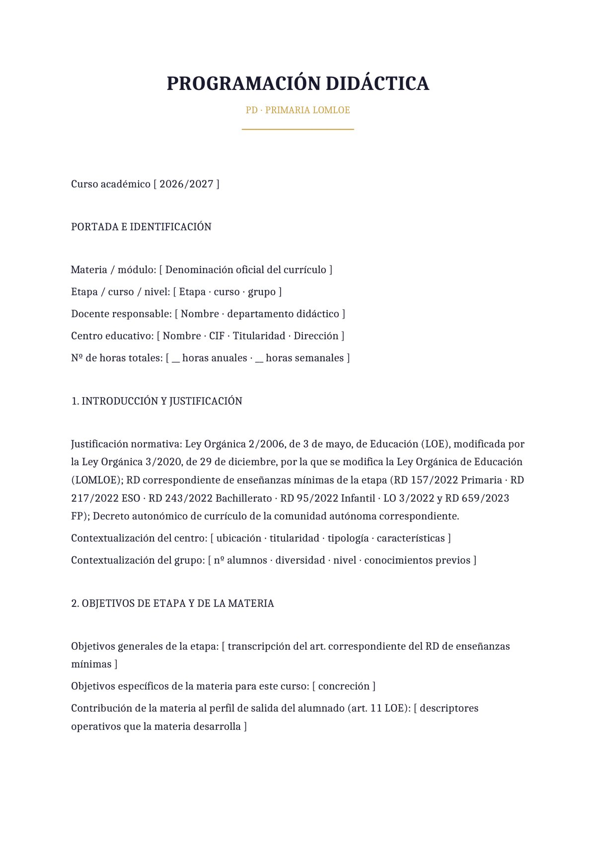 Plantilla Programación didáctica de Educación Primaria (LOMLOE)