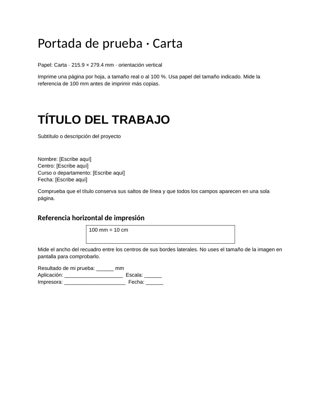 Portada de prueba · Carta: vista previa de la plantilla