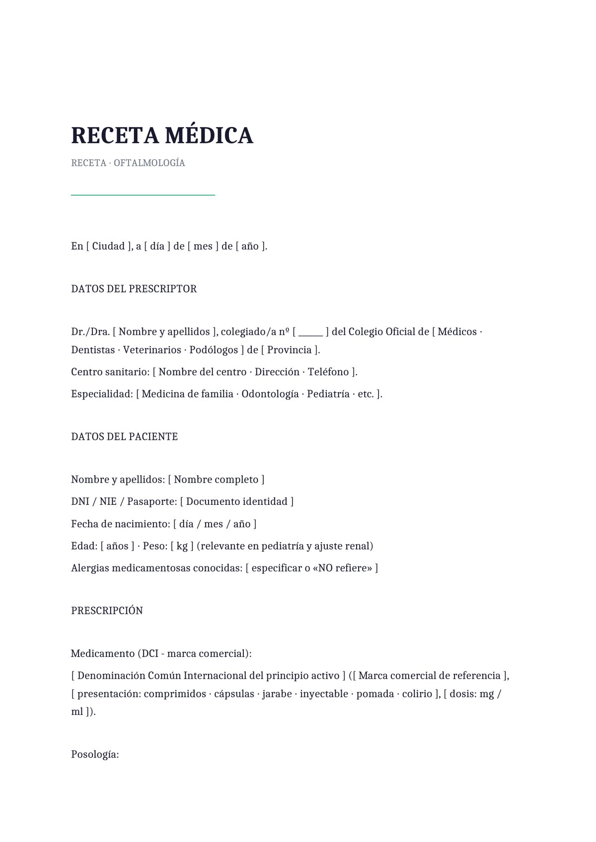Plantilla Receta oftalmológica