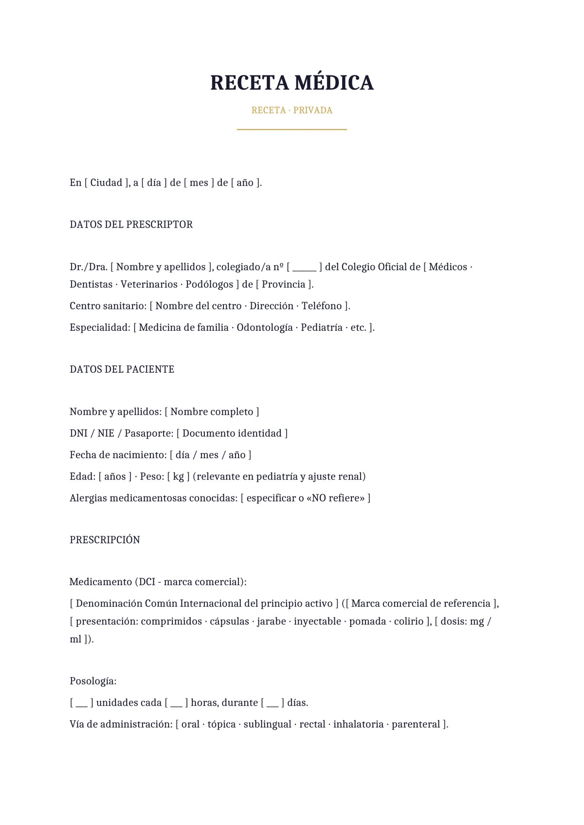 Plantilla Receta médica privada general