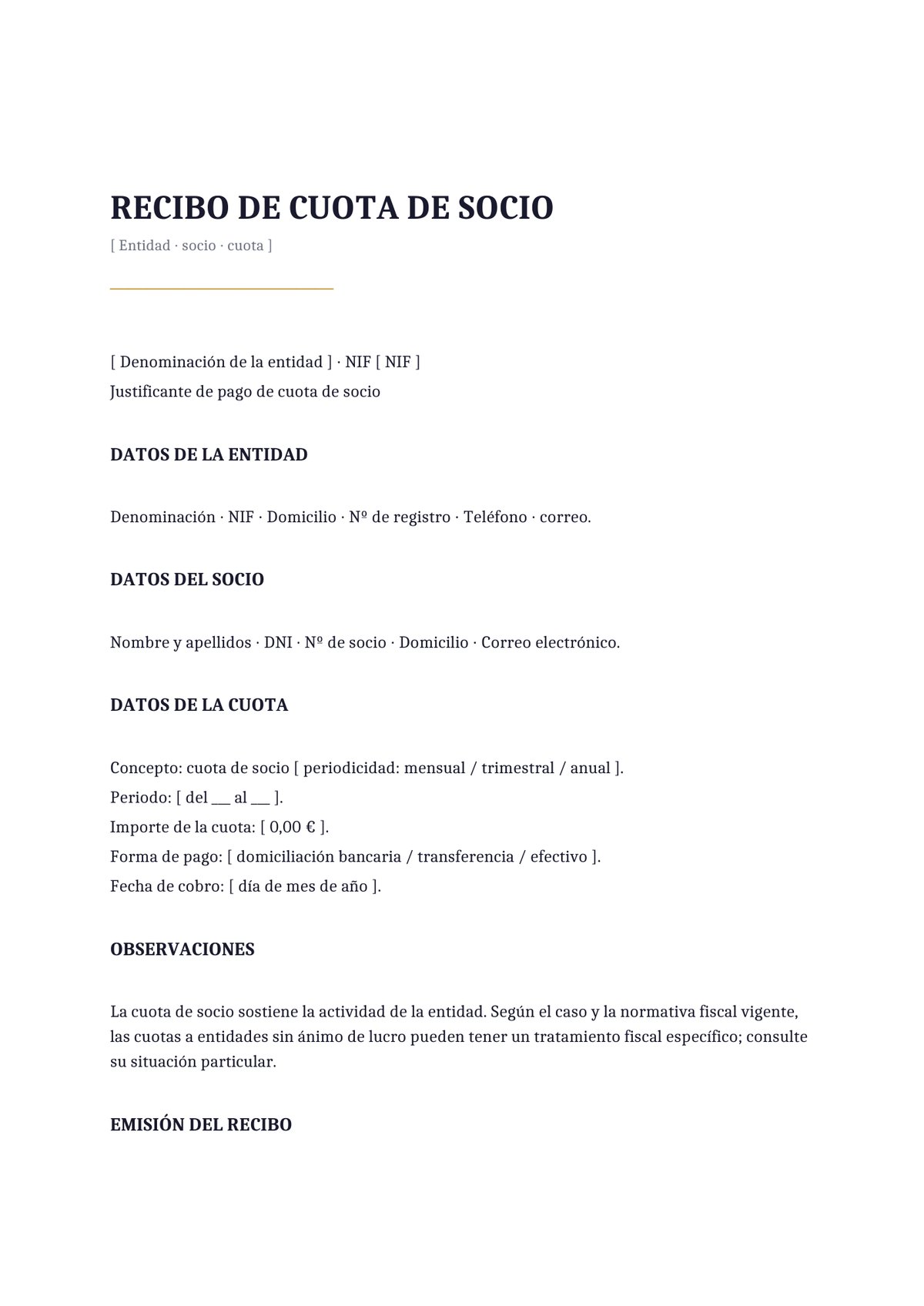 Plantilla Recibo de cuota de socio
