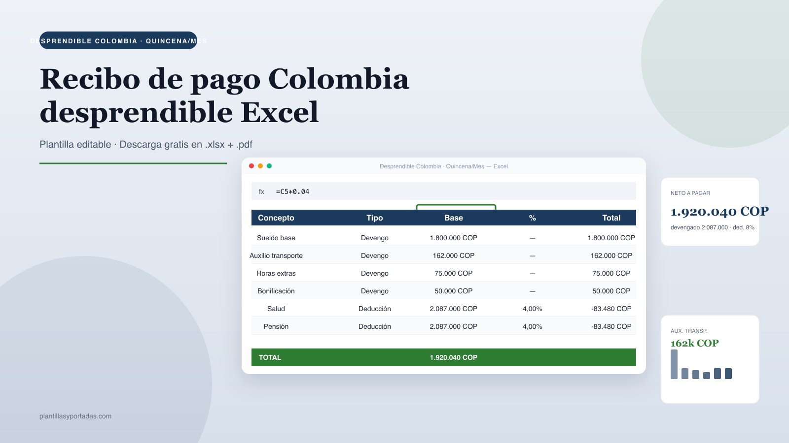 Plantilla Desprendible de nómina — Colombia en Excel