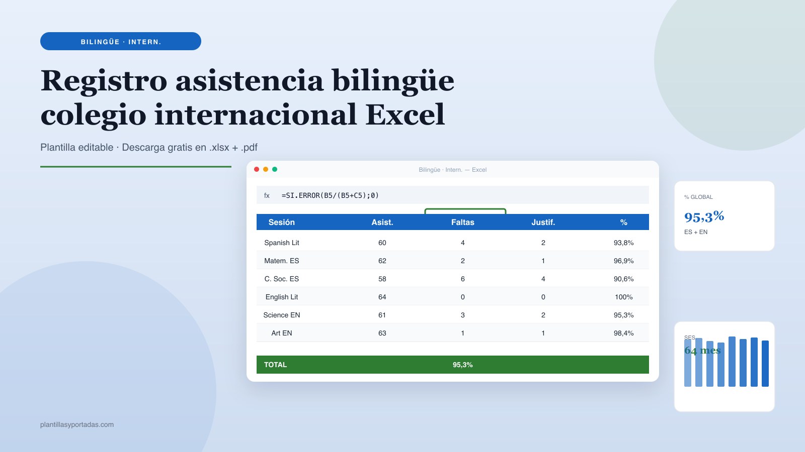 Plantilla Registro de asistencia · bilingüe colegio internacional en Excel