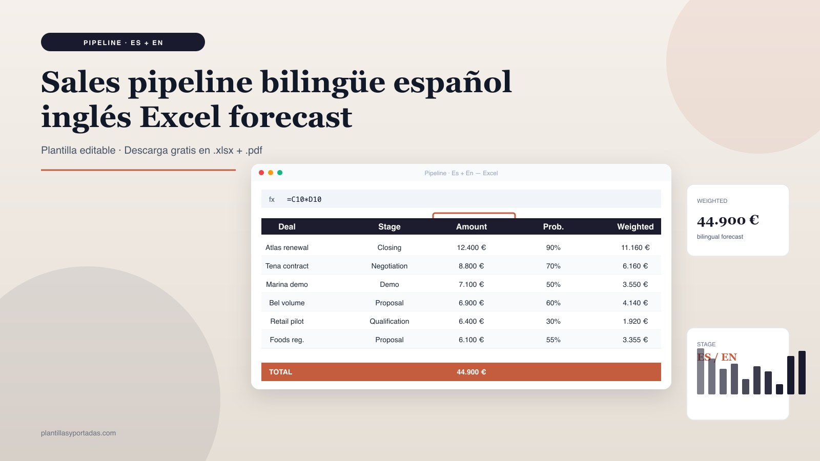 Plantilla Sales pipeline bilingüe ES + EN en Excel