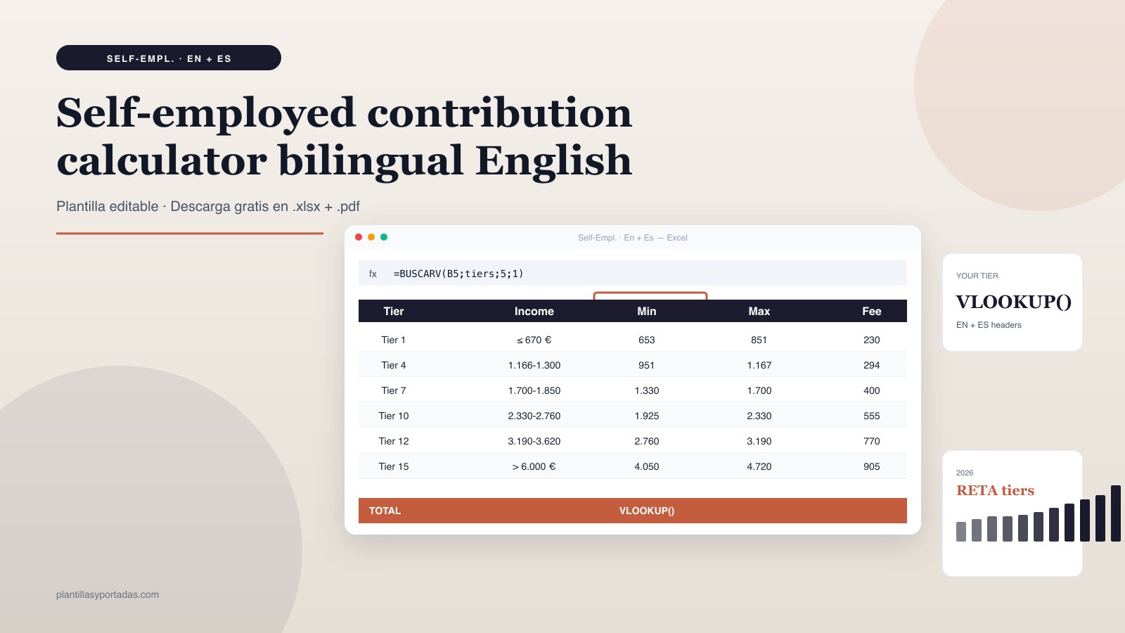 Plantilla Self-employed RETA contribution · bilingual EN + ES en Excel