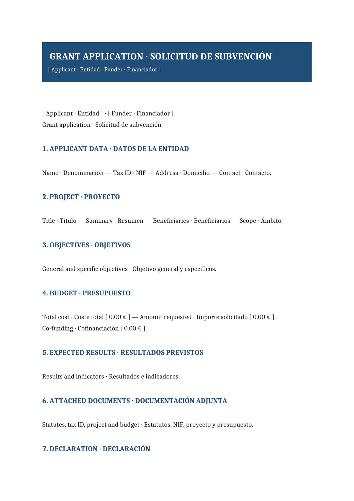 Plantilla Solicitud de subvención bilingüe (ES + EN)