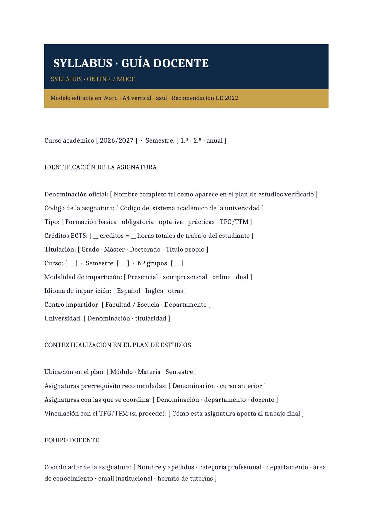 Plantilla Syllabus de curso online / MOOC