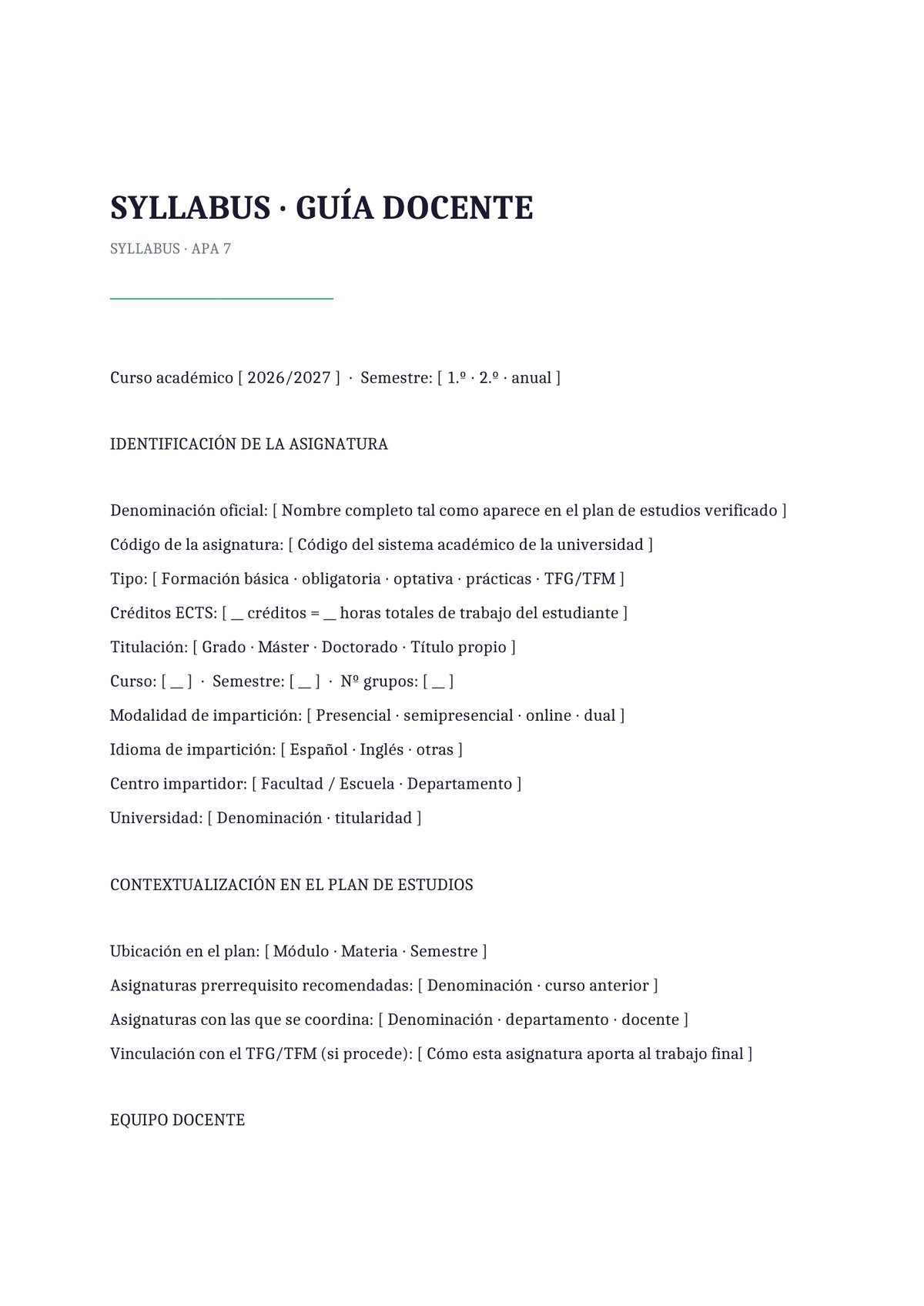 Plantilla Syllabus en formato APA 7