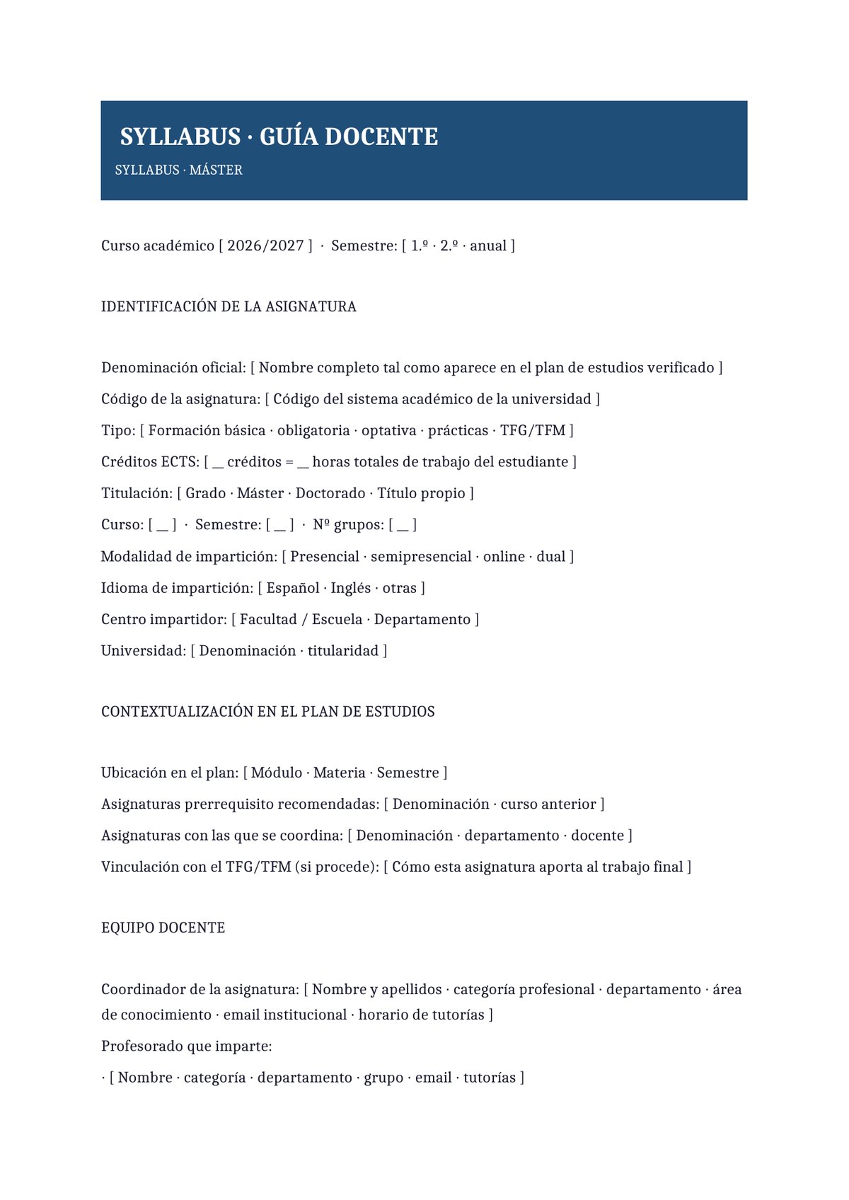 Plantilla Syllabus de Máster / Postgrado