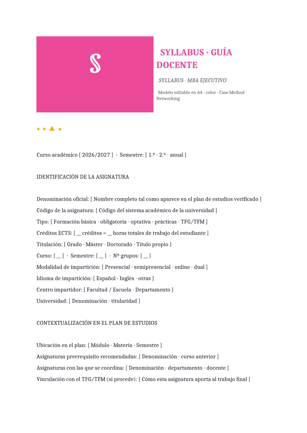 Plantilla Syllabus de MBA ejecutivo (Executive Education)