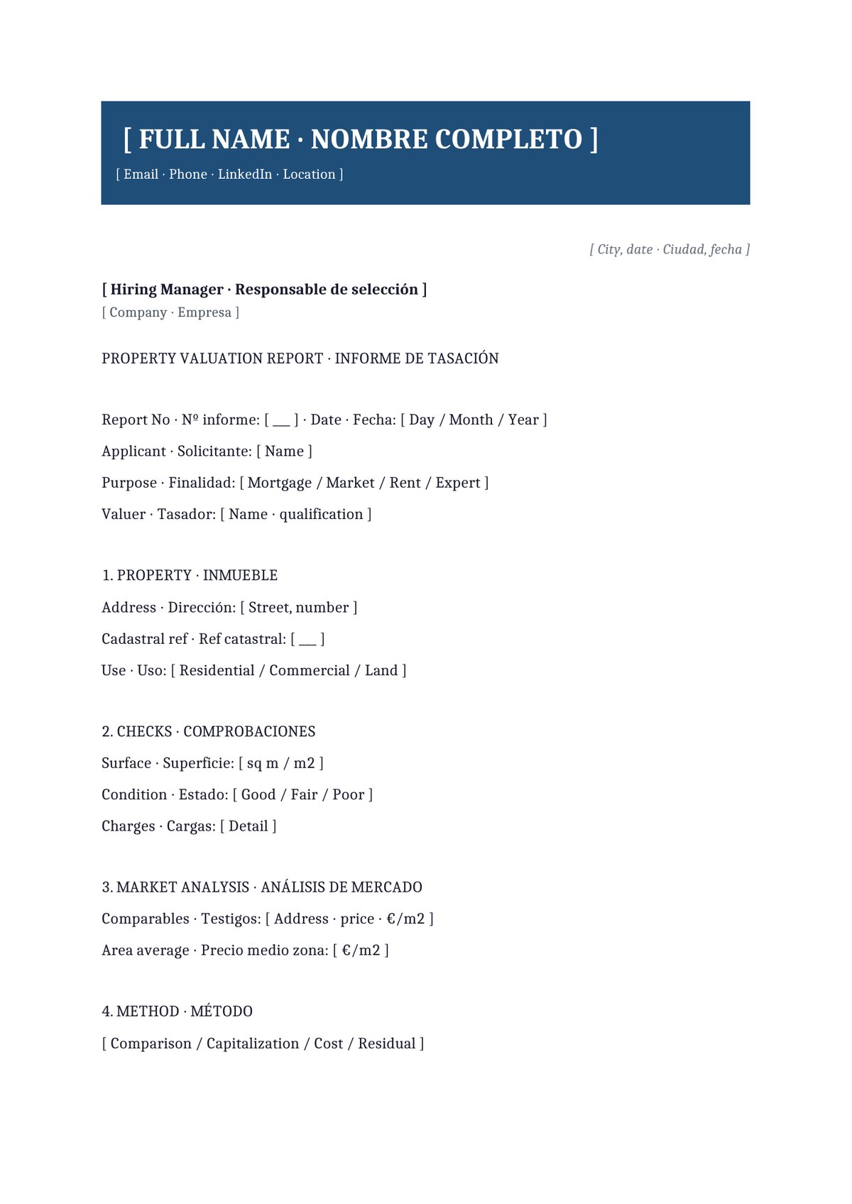 Plantilla Informe de tasación bilingüe (ES + EN)