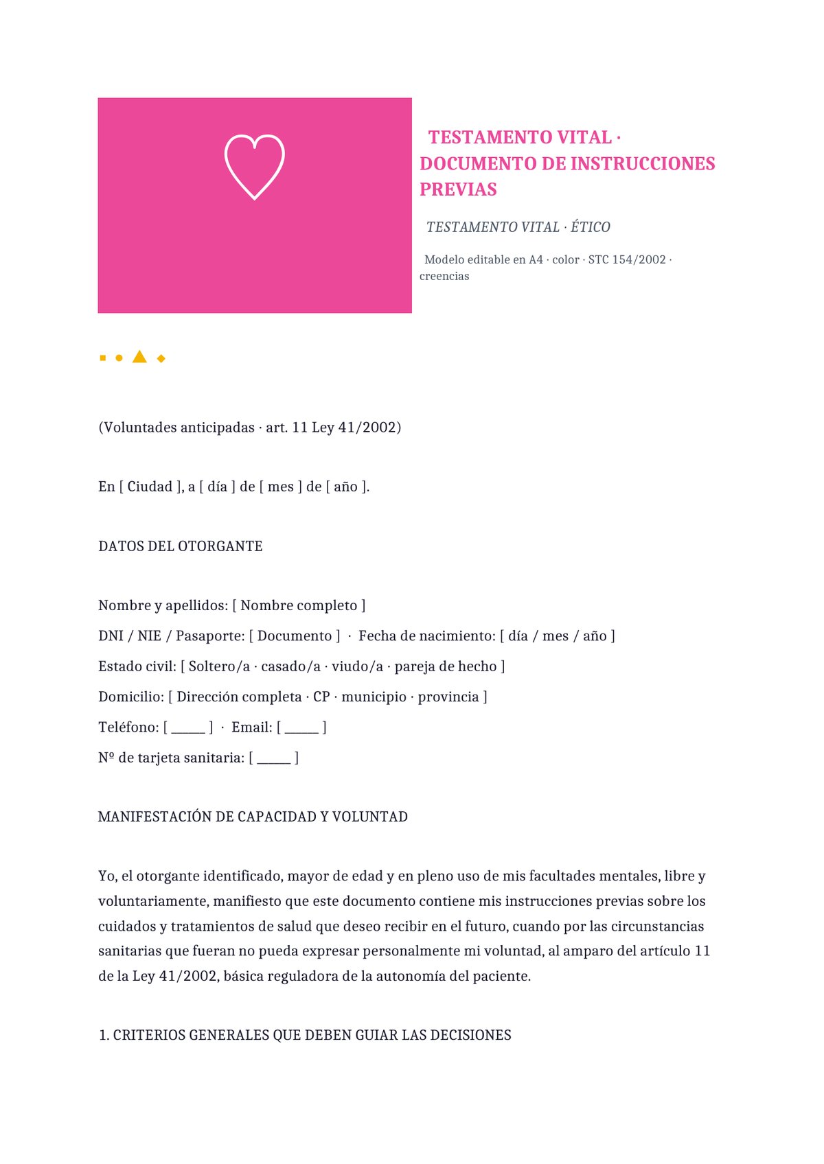 Plantilla Testamento vital ético-religioso