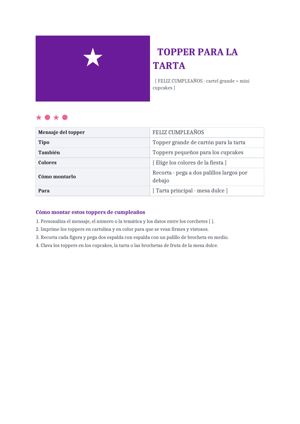 Plantilla Topper de feliz cumpleaños para la tarta