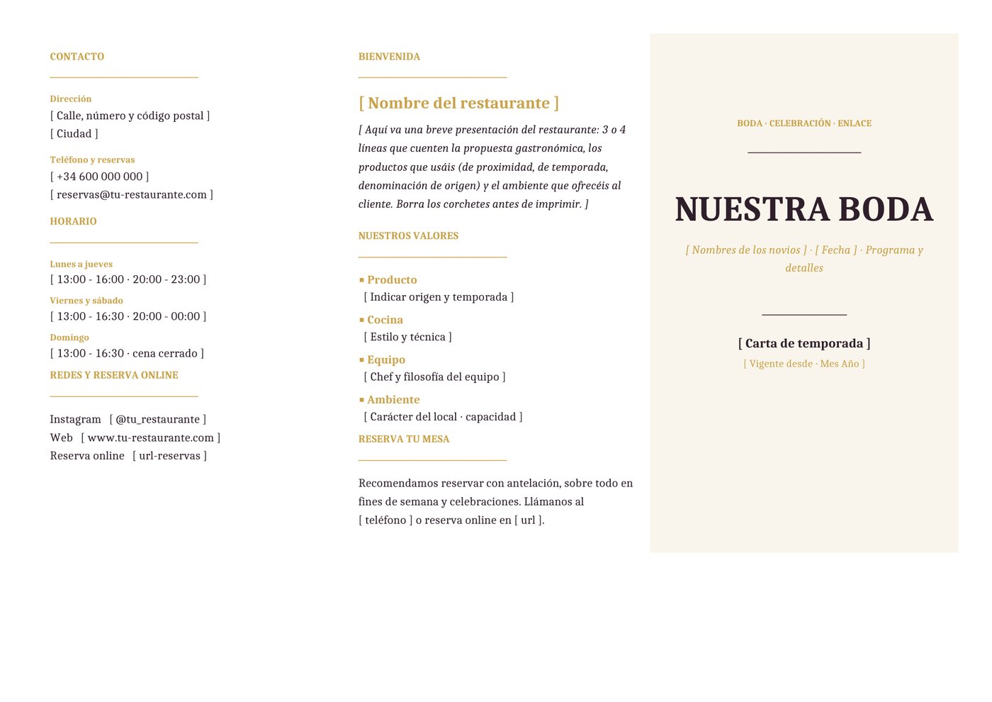 Plantilla Tríptico para bodas y celebraciones