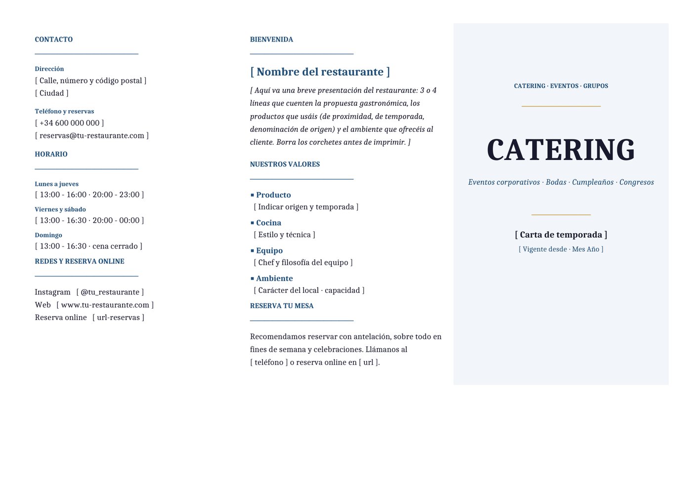 Plantilla Tríptico para catering y eventos