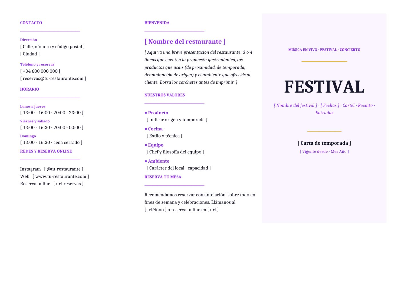 Plantilla Tríptico para conciertos y festivales