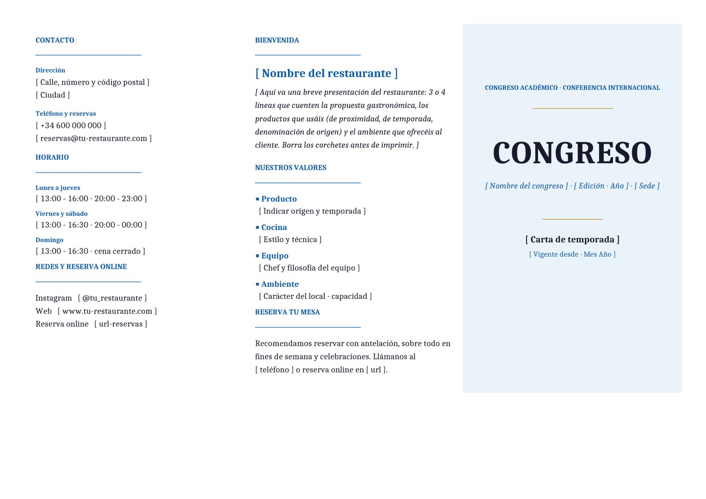 Plantilla Tríptico para conferencias y congresos