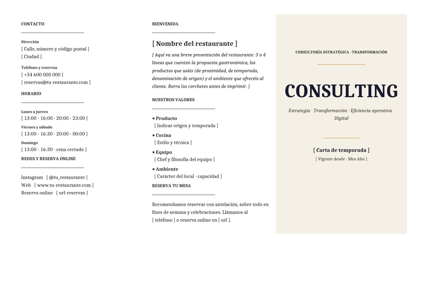 Plantilla Tríptico para consultora de estrategia