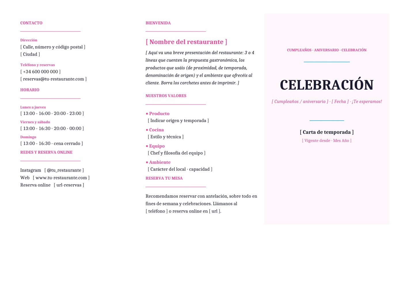 Plantilla Tríptico para cumpleaños y aniversarios