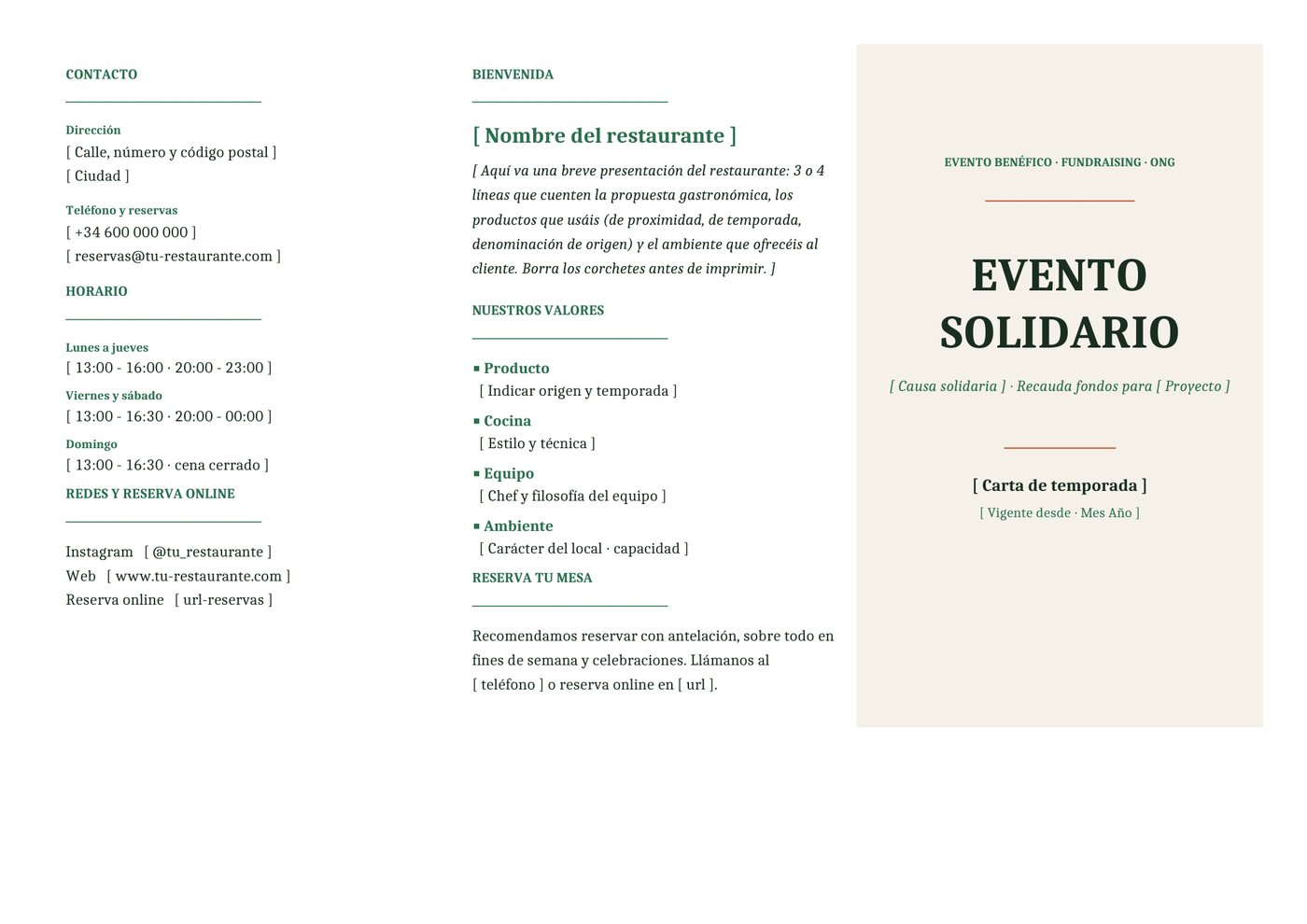 Plantilla Tríptico para eventos benéficos / fundraising