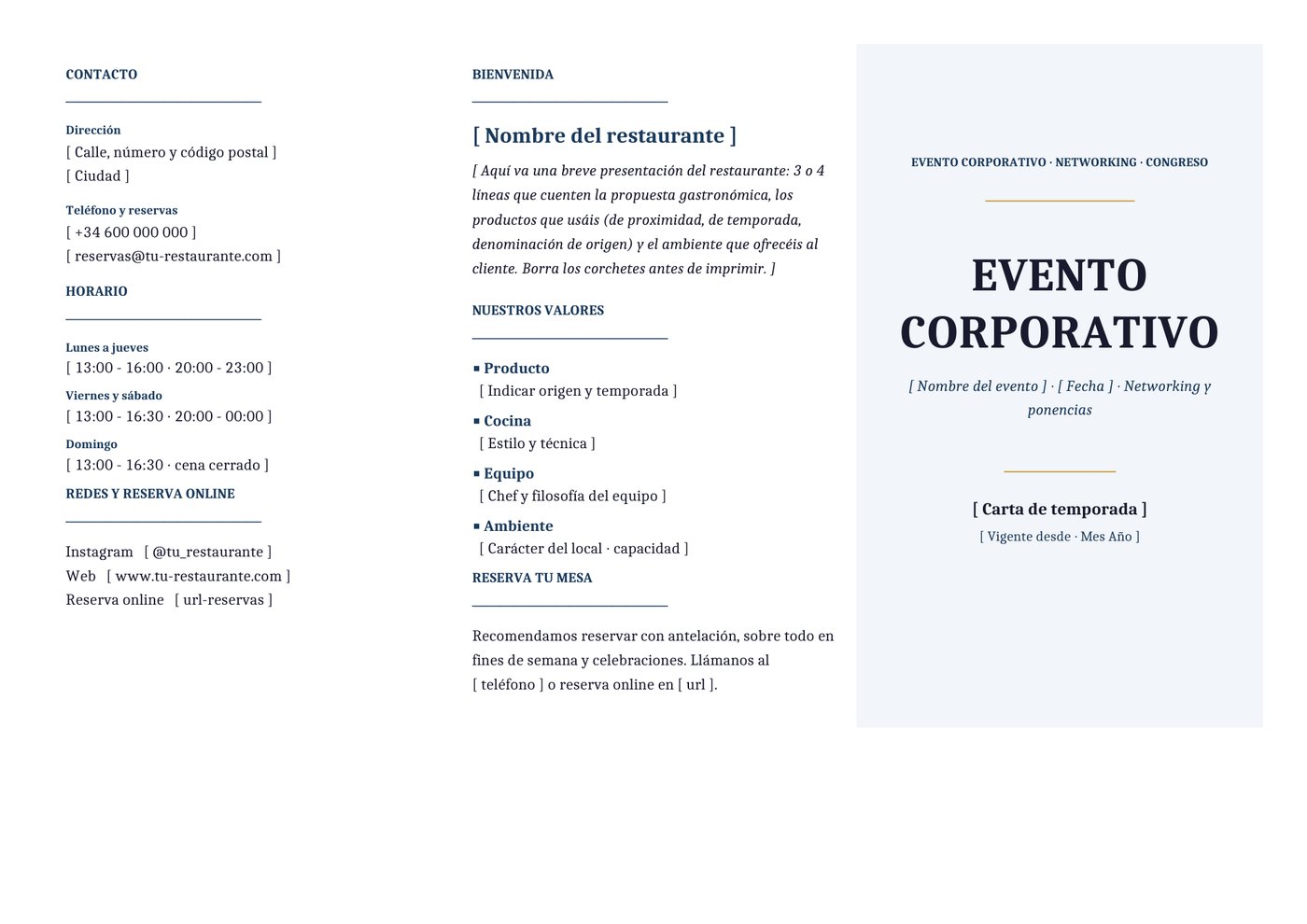 Plantilla Tríptico para eventos corporativos