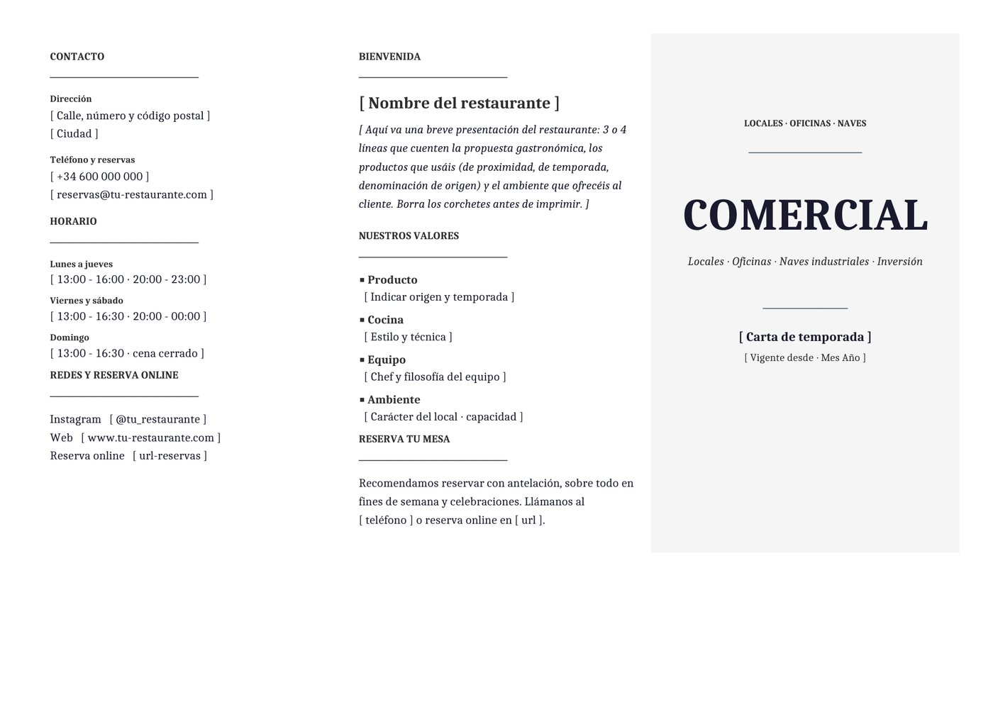 Plantilla Tríptico para inmobiliaria comercial / oficinas