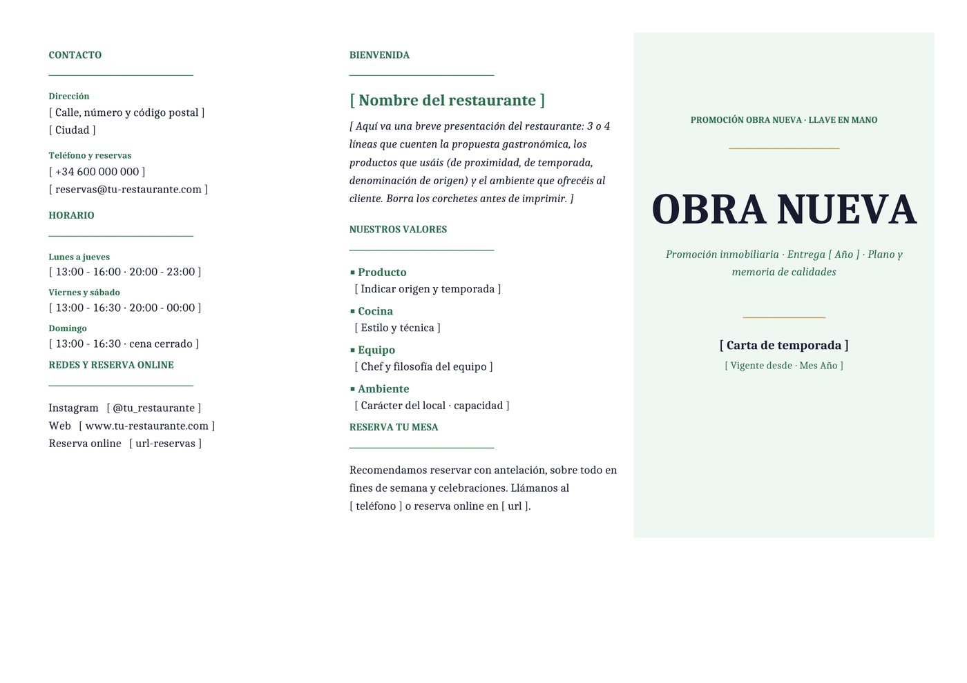 Plantilla Tríptico para promoción obra nueva