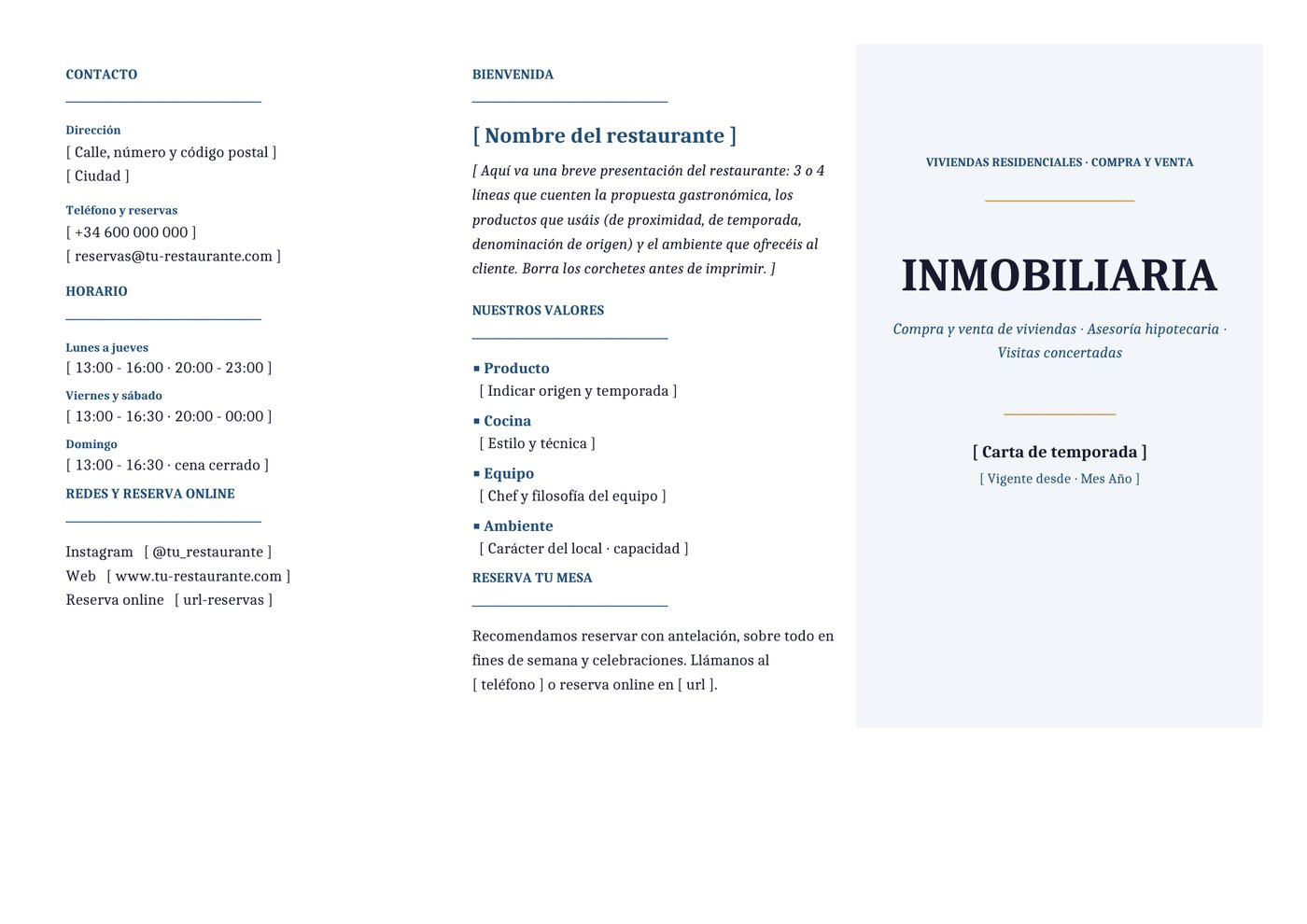 Plantilla Tríptico para inmobiliaria residencial