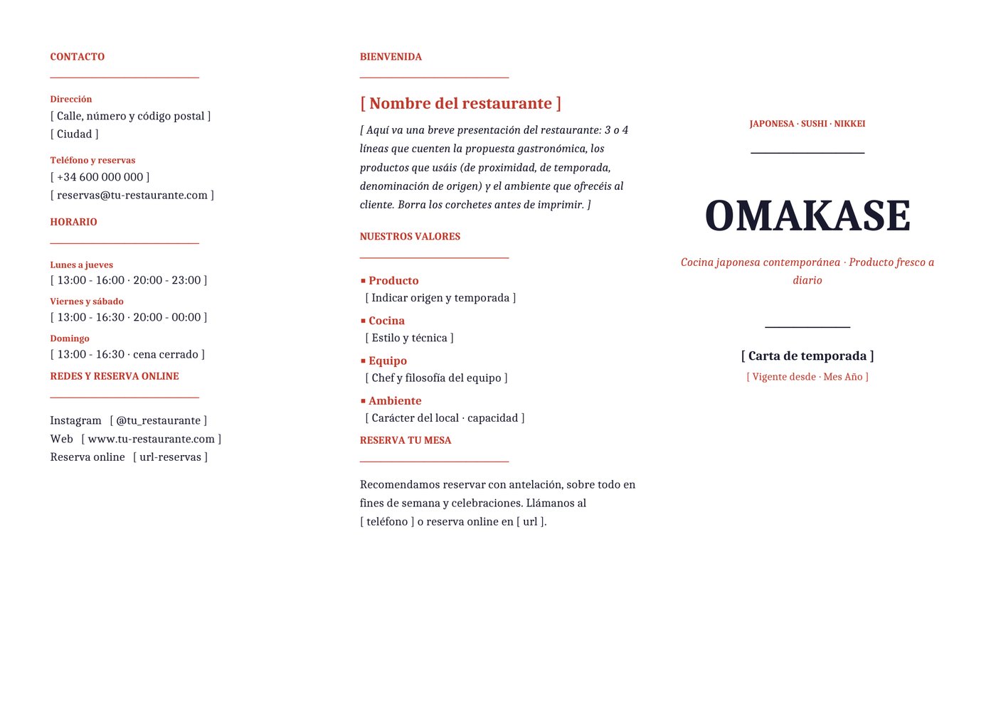 Plantilla Tríptico para restaurante japonés / sushi